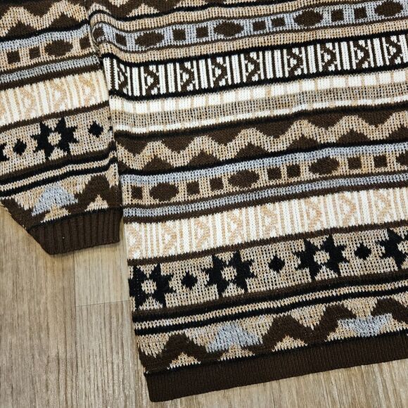 Vtg JJ Browne Cowl Neck Sweater Womens XL Brown Aztec Southwestern Boho Western - Picture 3 of 10